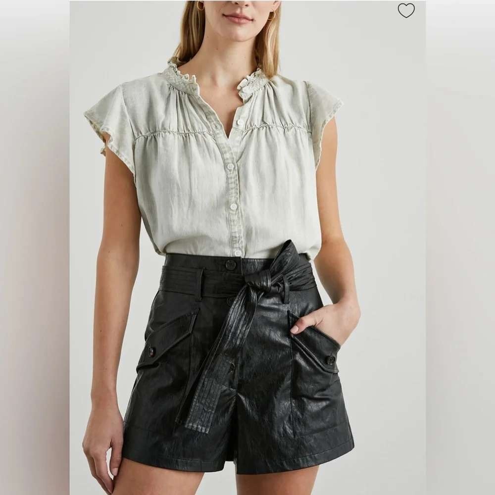 Rails Ruthie Sage Acid Wash Linen Blend Ruffle Flutter Sleeve Blouse XXL